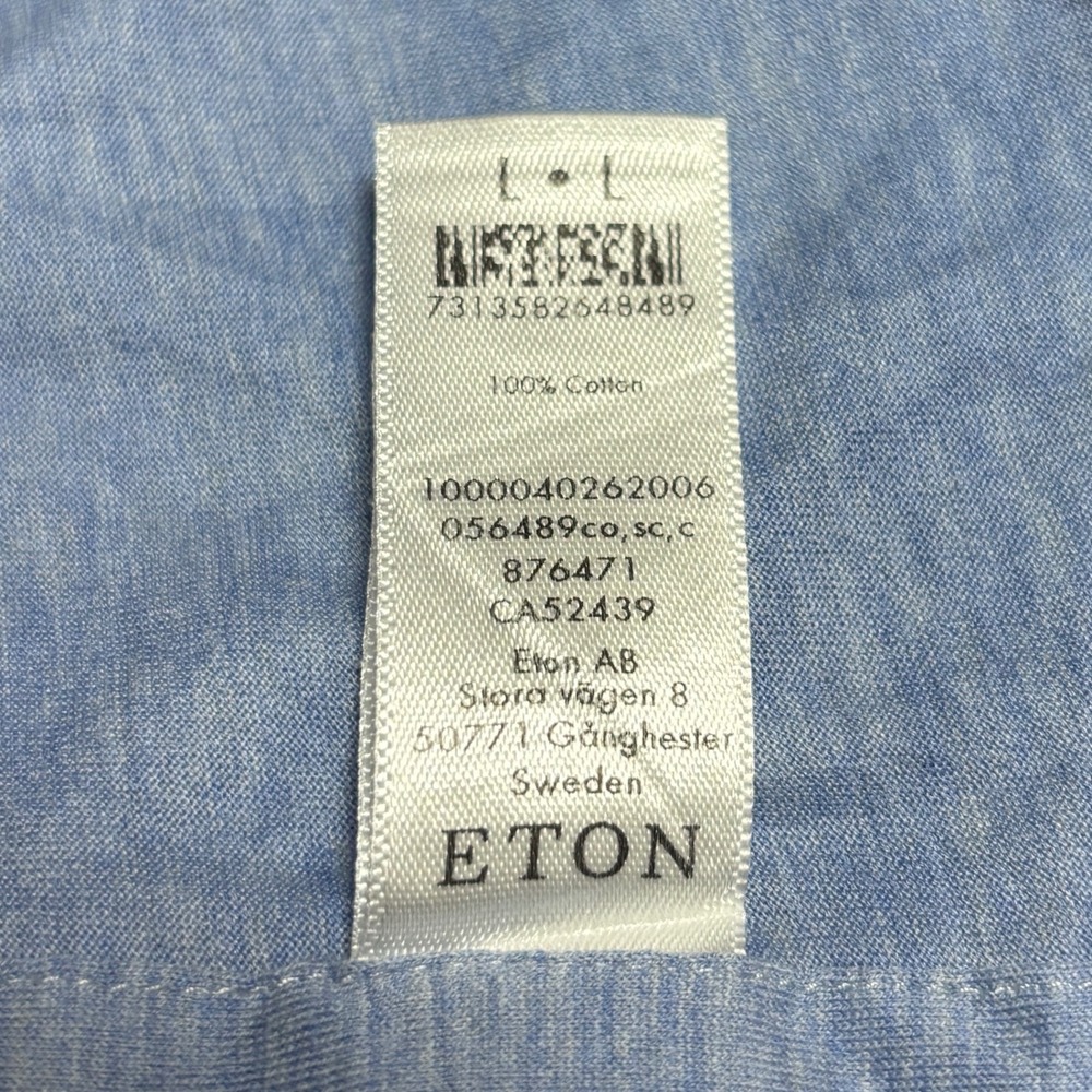 Eton Blue Stretch Jersey Shirt Contemporary Fit Men L Flip cuff Paisley Contrast - Picture 8 of 8